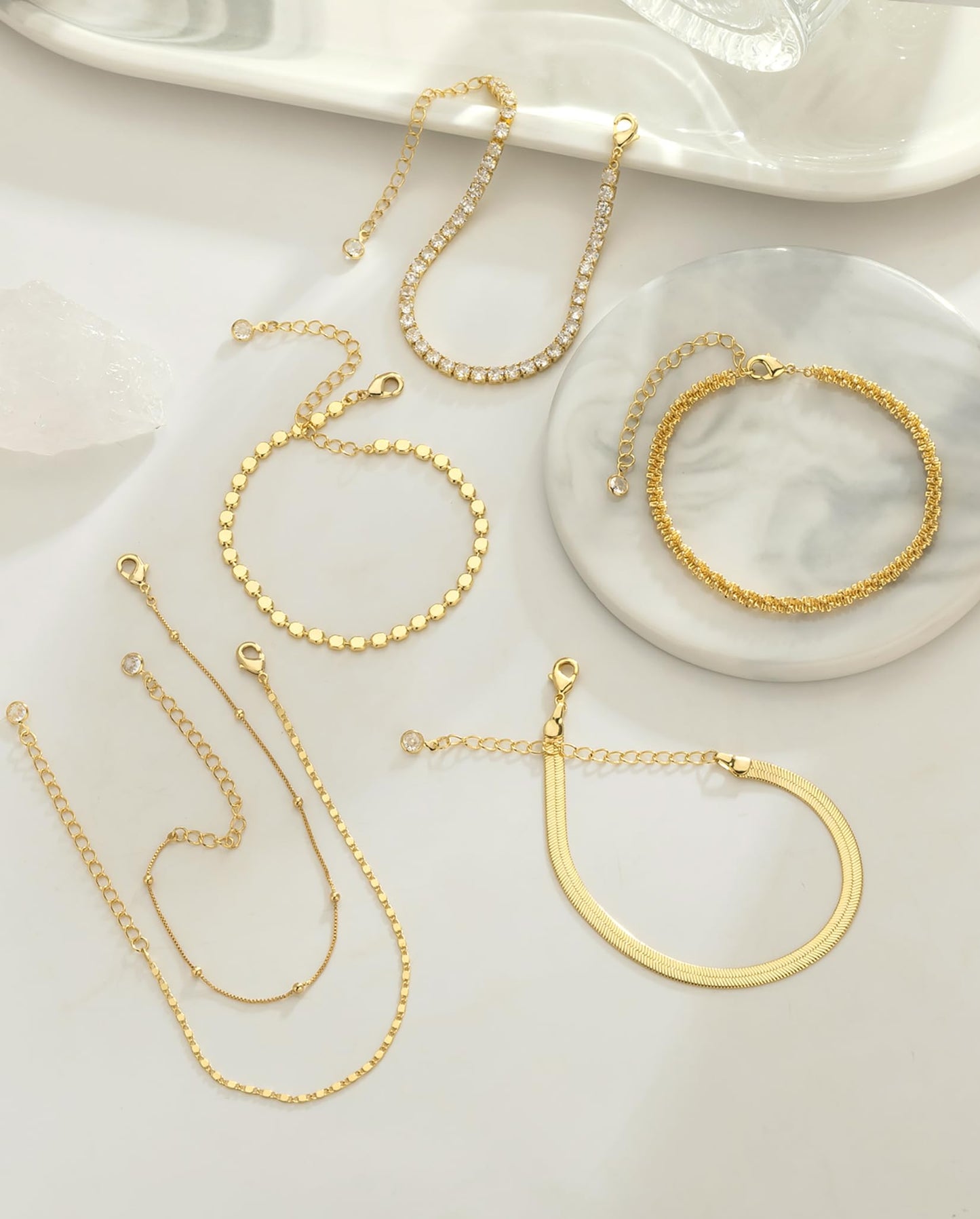 Gold Bracelets for Women 14K Gold Plated Stack Trend Bracelets Charm Paperclip Chain Cuban Link Layered Waterproof Bracelet Dainty Bracelet for Women Jewelry Gifts (Gold 6Pcs)