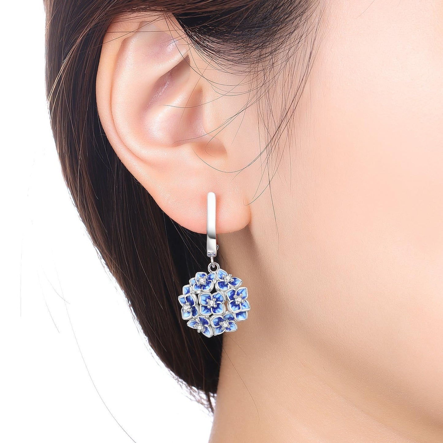 vireau 925 Sterling Silver Drop Earrings Dragonfly Flower Moon Star Dangle Earrings Hypoallergenic Sterling Silver Earrings Jewelry for Women (Hydrangea)