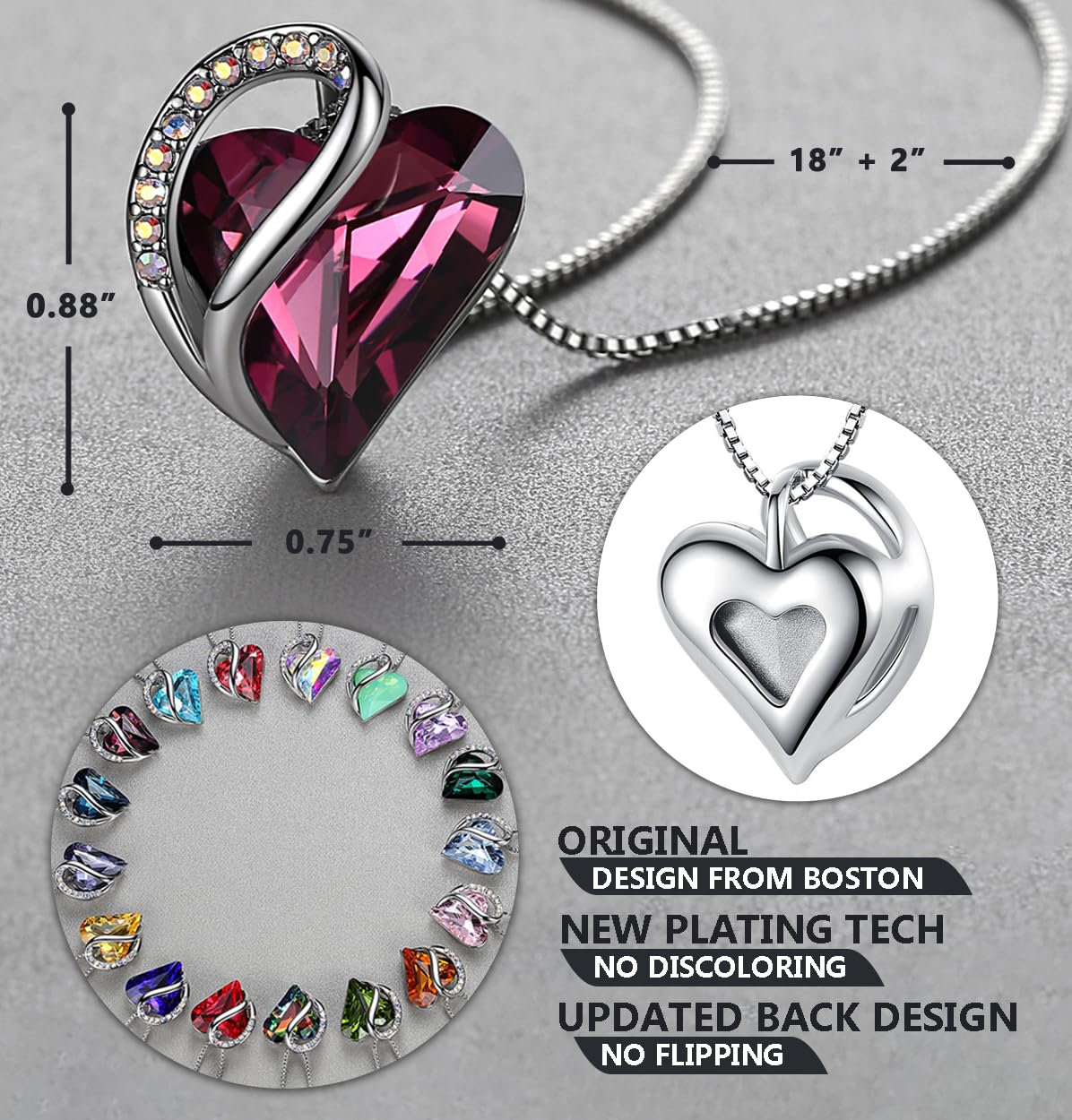 Leafael Gift Necklaces for Women, Infinity Love Birthstone Heart Pendant, Amethyst Pink Crystal for February, Birthday Jewelry for Her, Mom, and Wife, Silver Plated, 18" plus 2" Chain