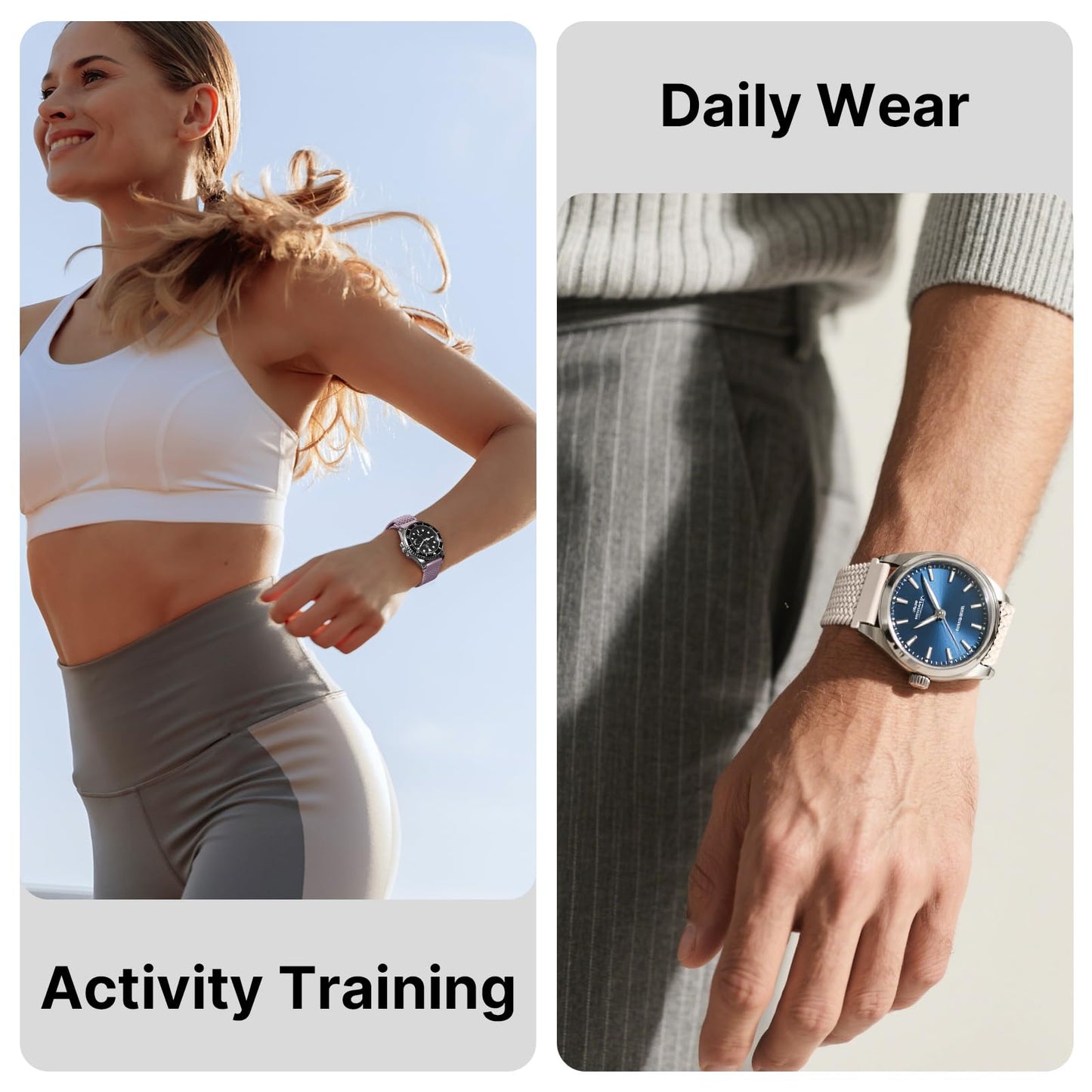 Fullmosa Magnetic Braided Watch Bands - 18mm 20mm 22mm Quick Release Watch Strap, Stretchy Nylon Solo Loop Compatible with Garmin Samsung Galaxy Amazfit for Men Women(20mm, Starlight+Purple)