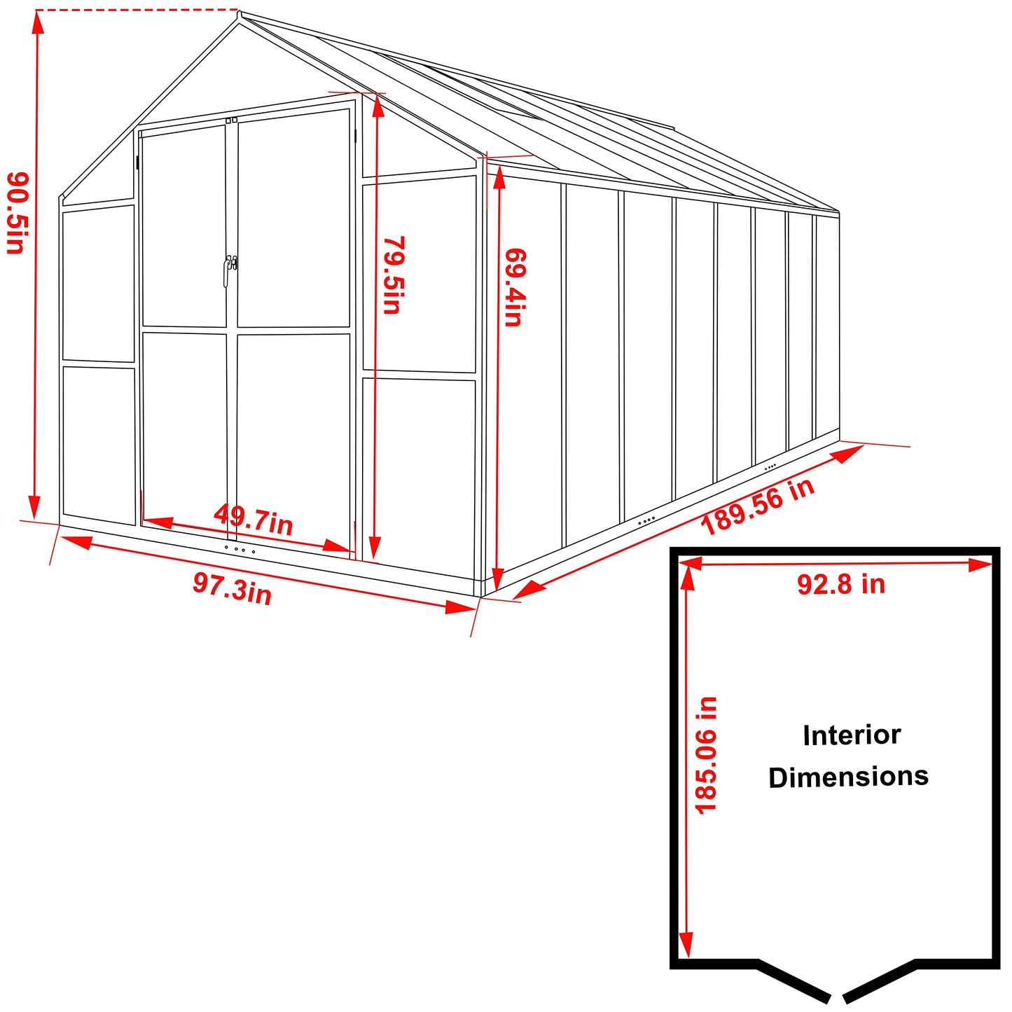 Yardenaler 8x16 FT Polycarbonate Aluminum Greenhouse Kit, Outdoor Walk-in Greenhouse, PC Green House with Adjustable Roof Vents and Lockable Door, Backyard Garden in Winter, Gray