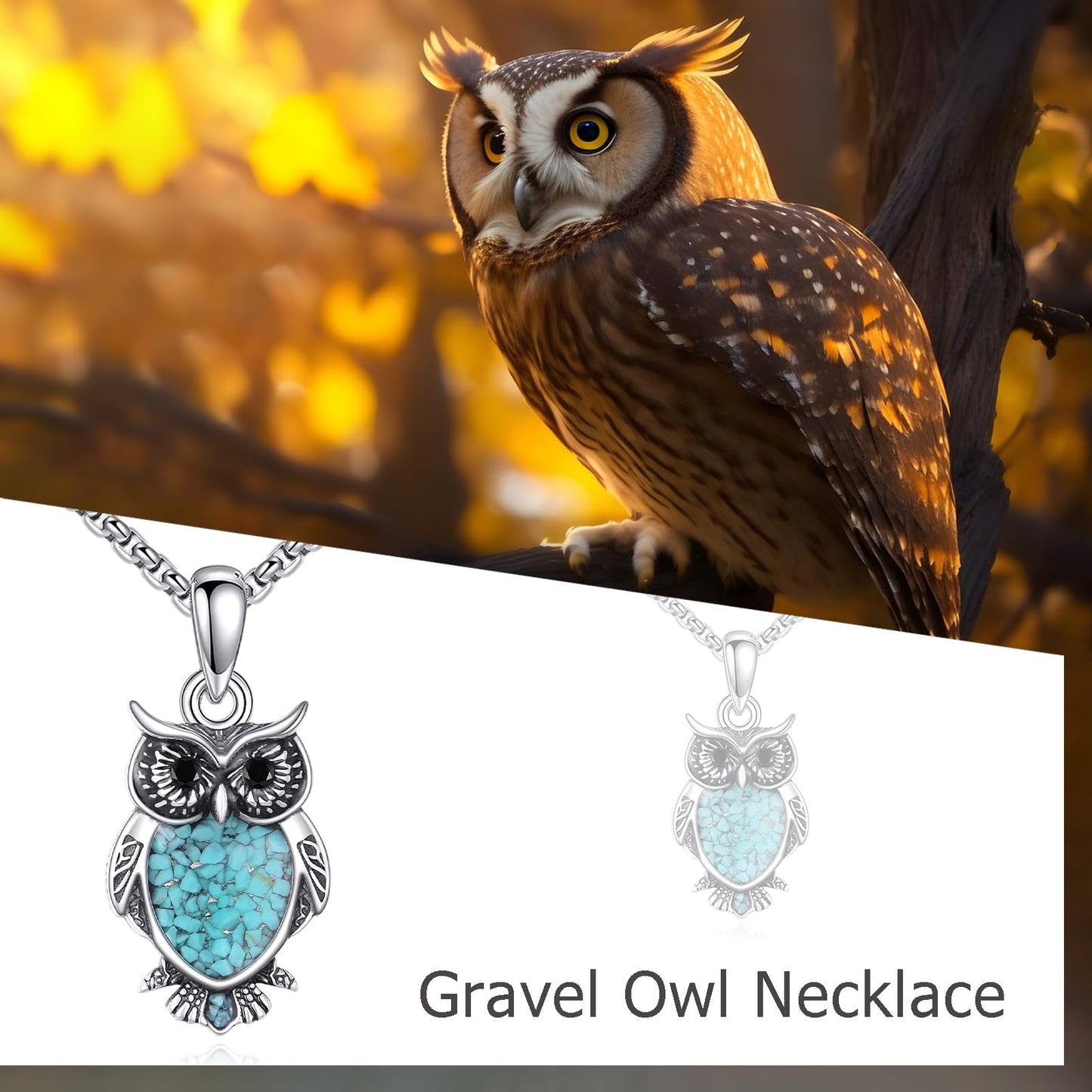 HKPATOP Owl Necklace 925 Sterling Silver Turquoise Owl Pendant Jewellery Gifts for Women Animal Lovers