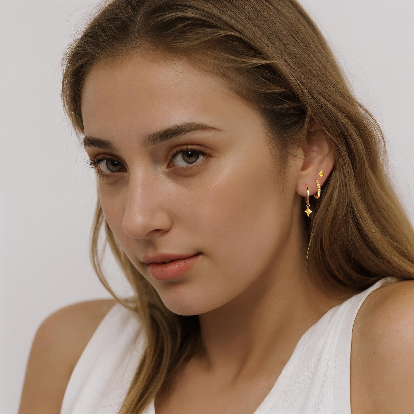Gold Hoop Earrings Set for Women, Dainty 14K Gold Plated Yellow Earrings, Hypoallergenic Trendy Small Earring Stacks Multiple Piercing, Citrine Diamond Dangle Huggie Earring Jewelry for Women