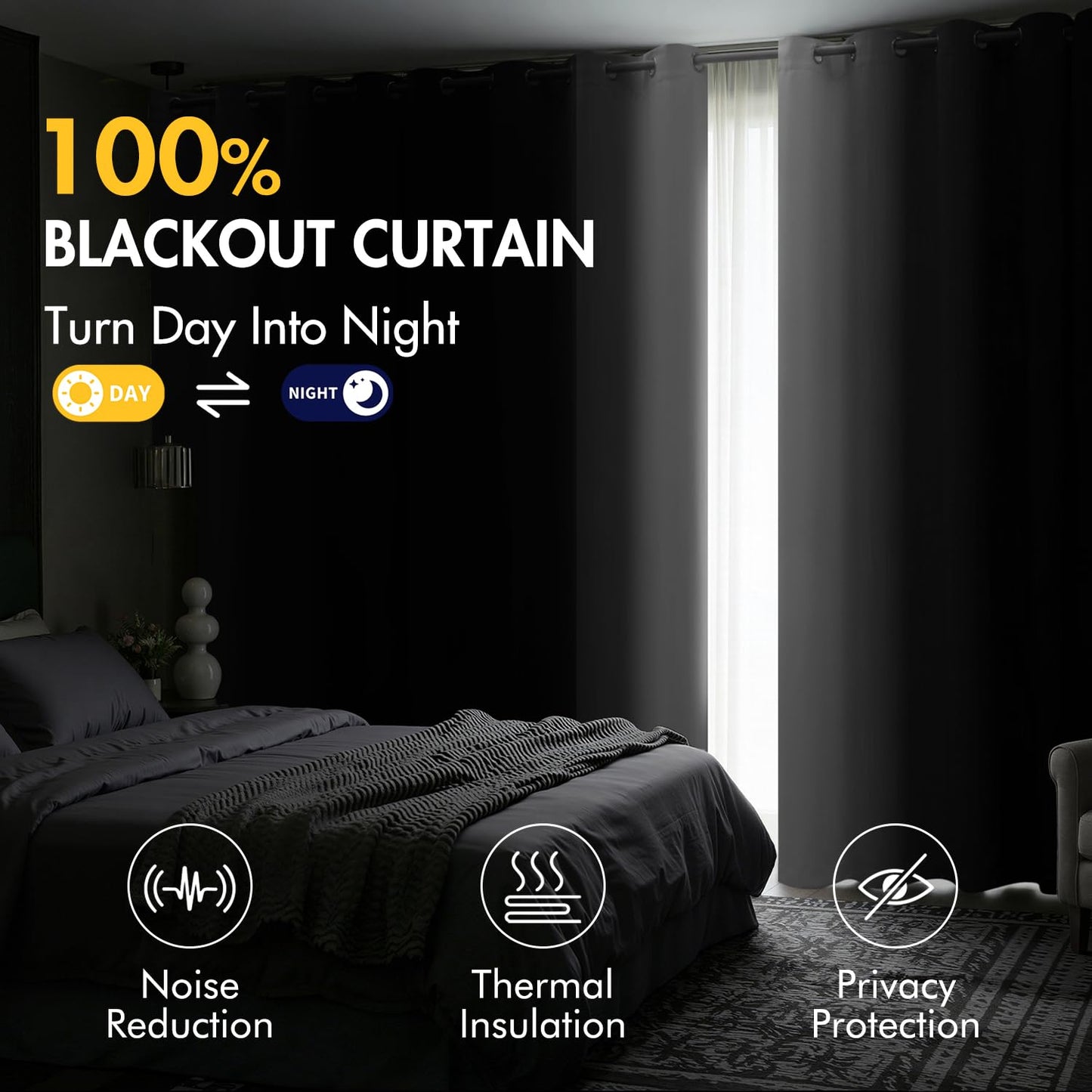 MIULEE Ombre 100% Blackout Curtains, Navy Blue and Greyish White Full Room Darkening Thermal Insulated 84 Inches Long Drapes for Bedroom/Living Room Grommet Window Treatments Modern 52Wx84L, Set of 2