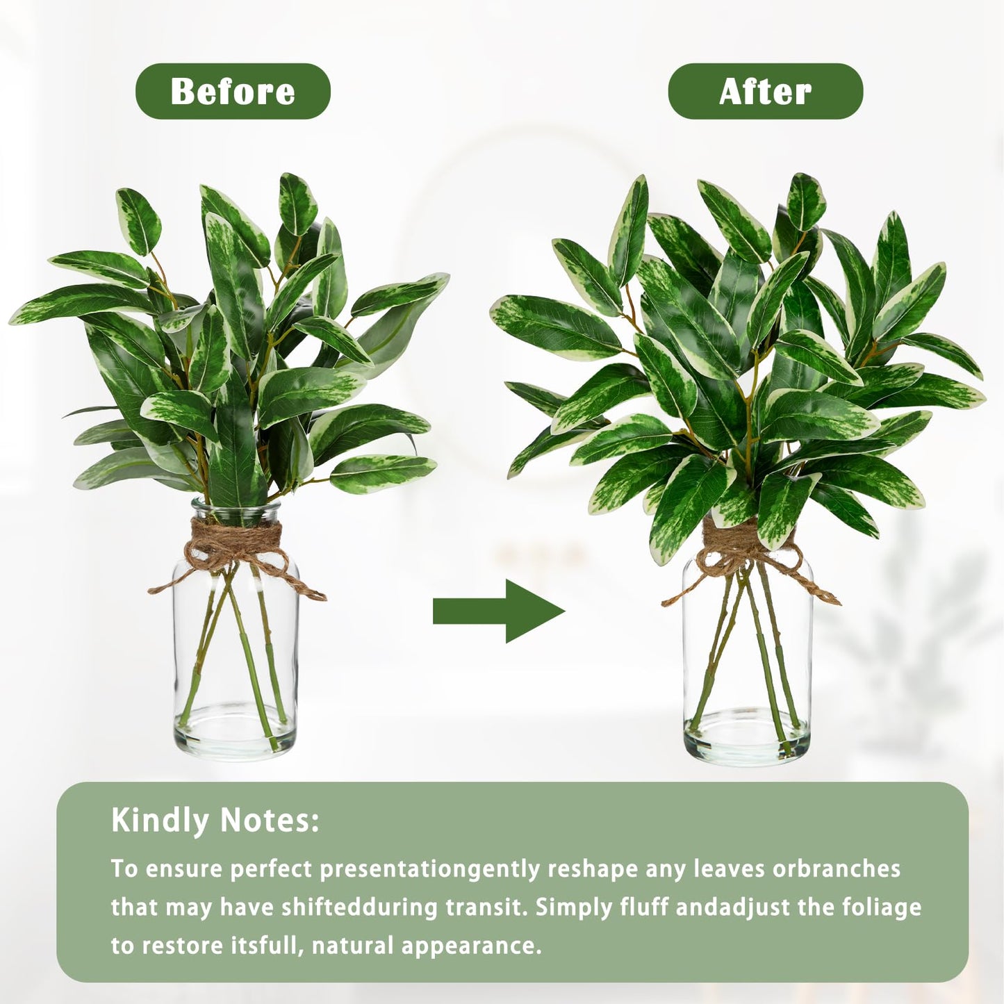 Artificial Eucalyptus Stems in Glass Vase with Faux Water, 13.8" Faux Plants Indoor Small Desk Plant, Silk Greenery Artificial Plants Indoor for Home Office Farmhouse Wedding Centerpiece Table Décor