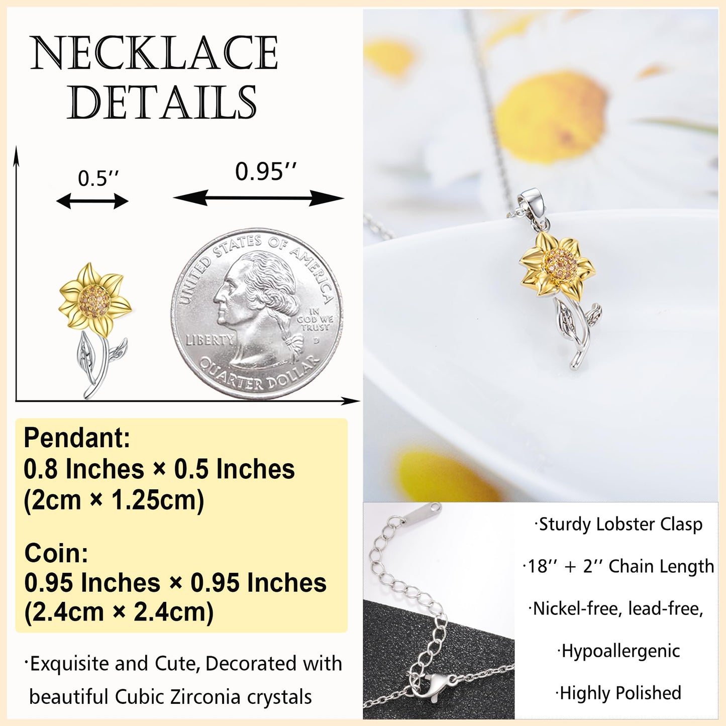 Tarsus Sunflower Gifts Happy Birthday Necklace Yr Age Year Old Girl Birthday Gifts Ideas for Women Best Friend Sister Daughter Sunflower Necklace Bday Jewelry