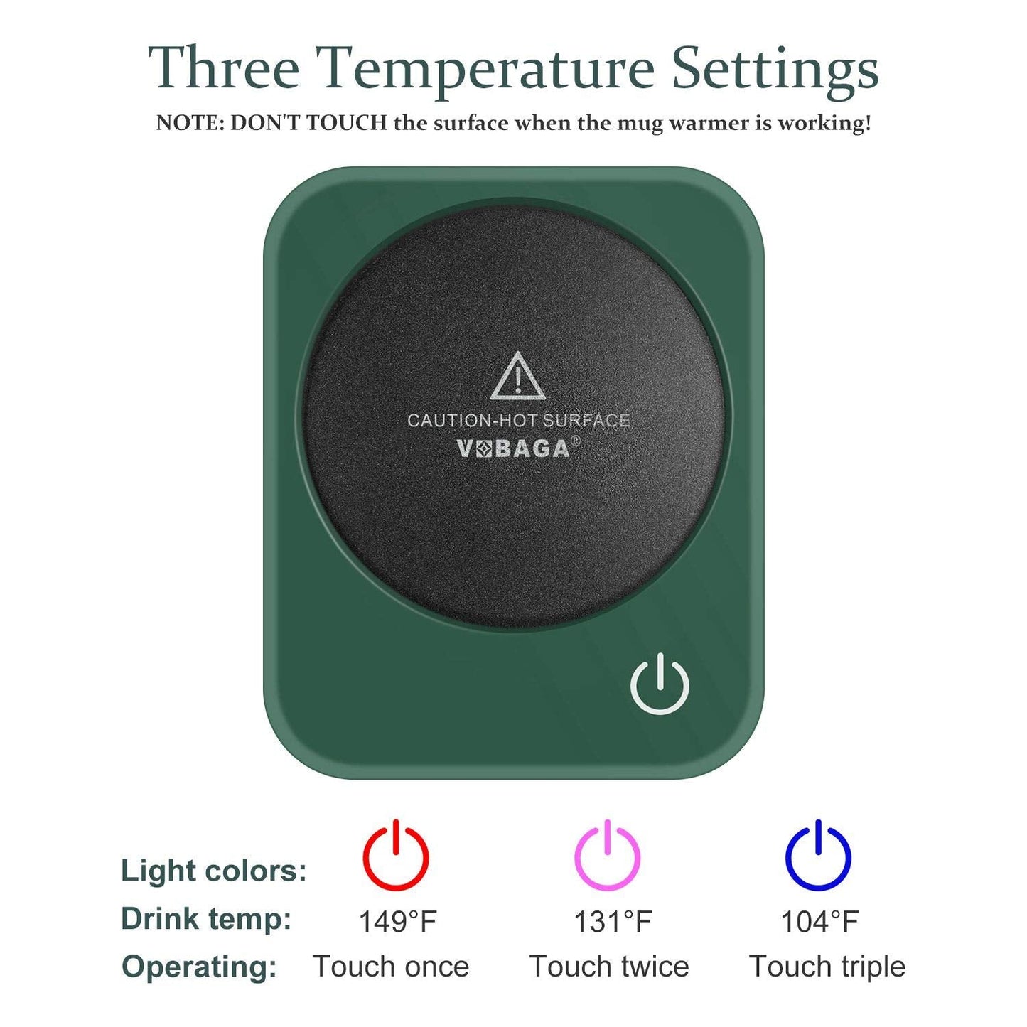 VOBAGA Coffee Mug Warmer for Desk with Auto Shut Off & 3-Temp Settings, Coffee Cup Warmer with Smart Safety Alert Home Office Accessory, Perfect for Coffee, Tea, Milk (No Mug)
