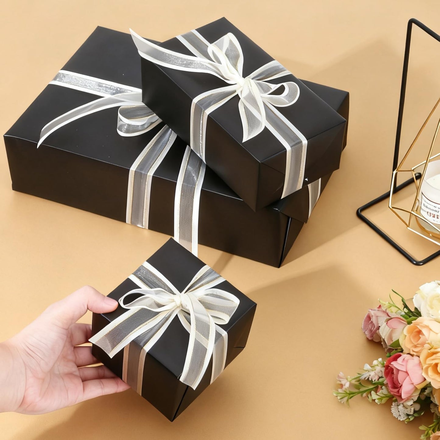 Black Wrapping Paper, 2 Roll 17inch x 33ft Matte Metallic Black Solid Color Gift Wrapping Paper Perfect for Graduation Gifts, Father's Day, Baby Shower, Birthday, Christmas, Wedding, DIY Invitations
