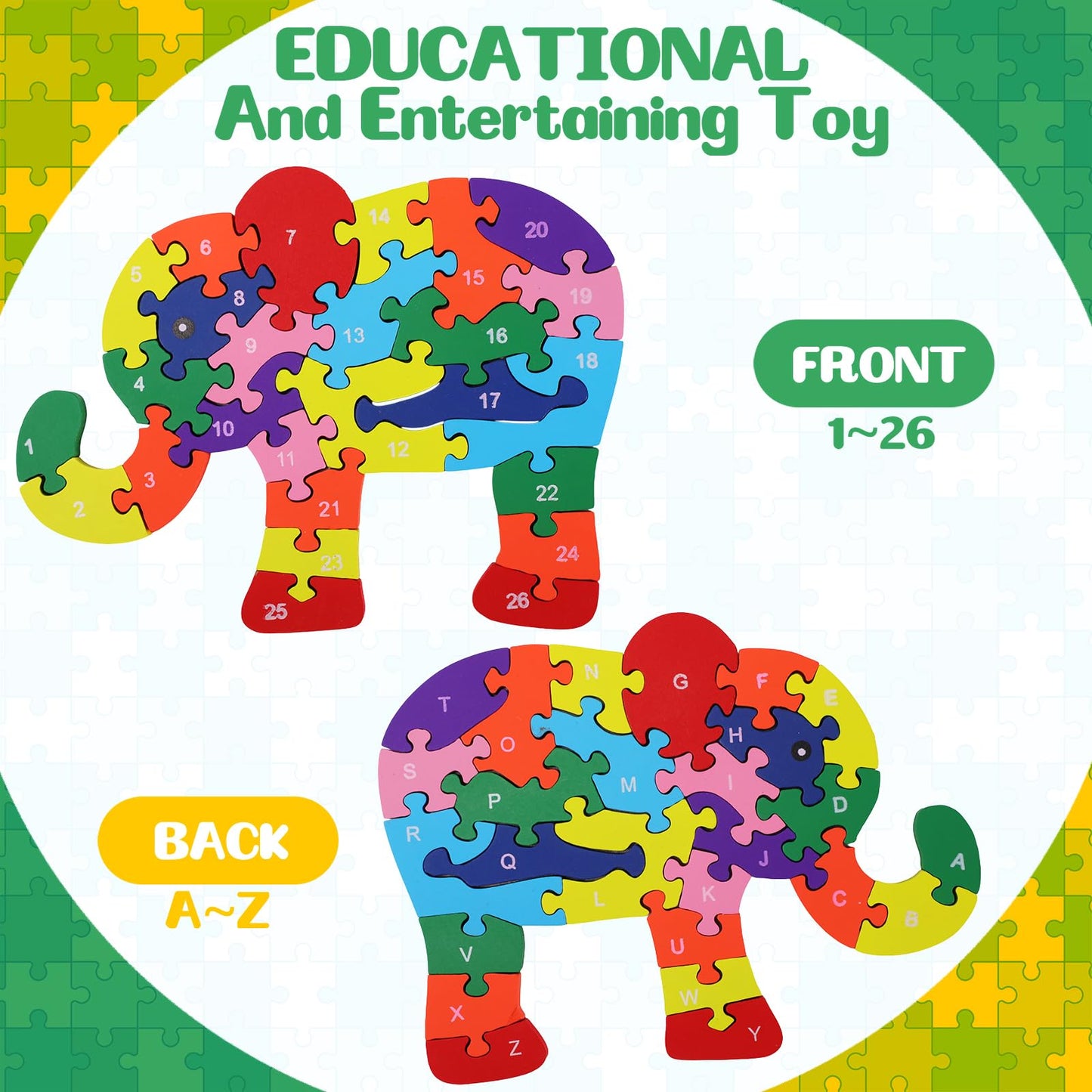 Yunsailing 4 Pcs Alphabet Jigsaw Puzzle Wooden Blocks Toys Alphabet Educational Toddler Puzzle Toys for Preschool Learning Party Favor Gift Learning(Elephant, Bear, Dinosaur, Cow)
