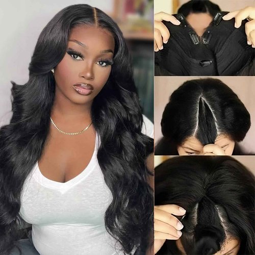 V Part Wig Human Hair Body Wave Upgrade With Clips Brazilian Virgin Human Hair V Part Wigs For Black Women Glueless Beginner Friendly 20Inch