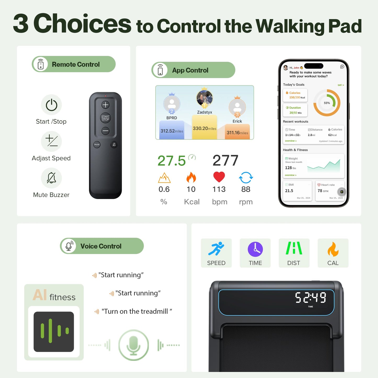 COZYINN 10% Incline Under Desk Walking Pad, 2.5HP Low Noise Treadmills for Home, 3 in 1 Portable Treadmill with Removable Handle for Small Space, Mute Control, Works with Kinomap, No Need Assemble