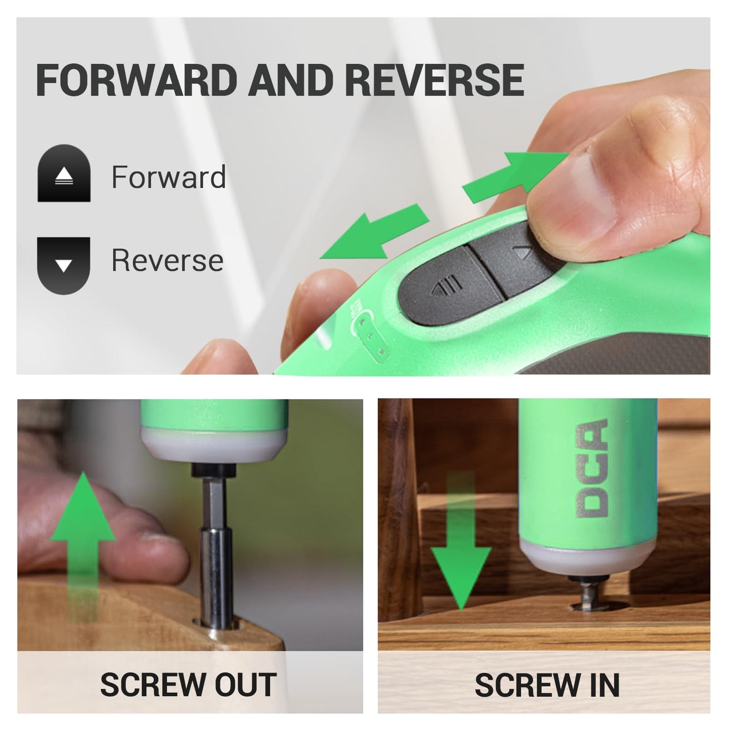 DCA 4V Electric Screwdriver Set, 5 N.m with 2000 mAh Li-ion Battery, 1/4" Magnetic Hex Chuck, USB-C Charging Cable, 18 Driver Bits for Furniture Repairs, Green