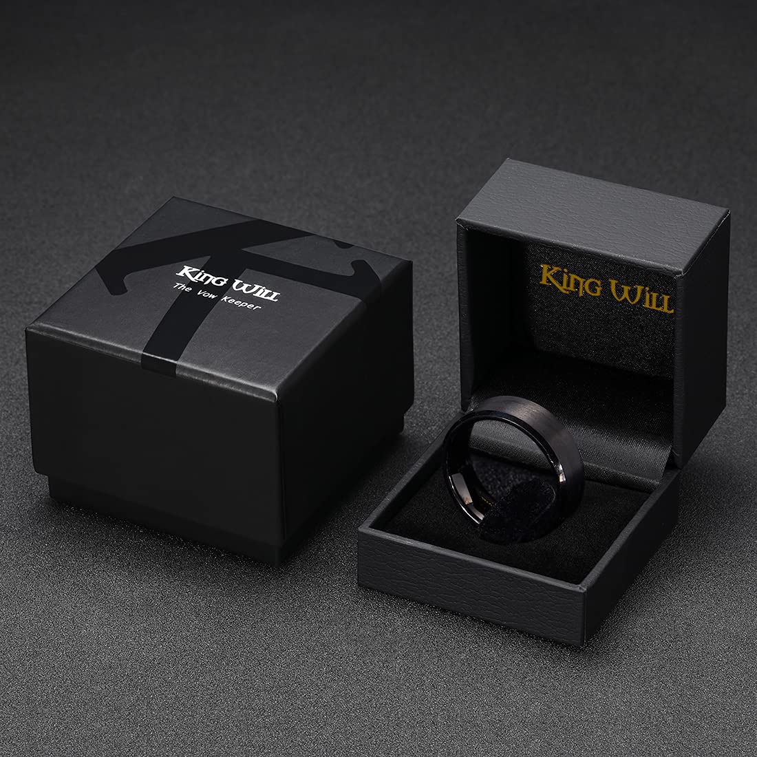 King Will 10mm Men's Black Wedding Ring - Brushed Matte Surface, Beveled Polished Edge, Comfort Fit Size 10