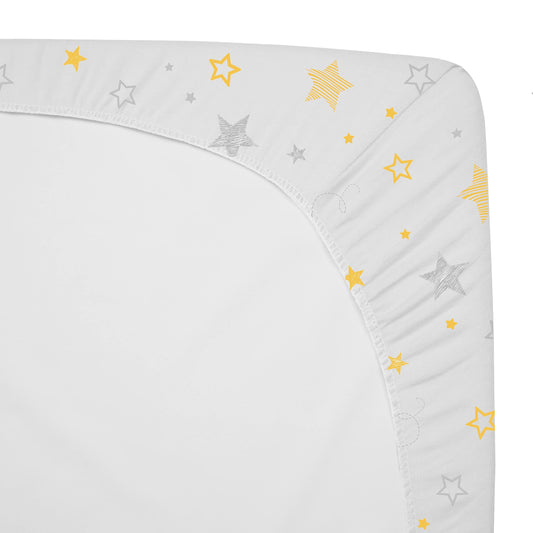 American Baby Company 3 Pack 100% Natural Cotton Fitted Mini Crib Sheets 38"x24"-Soft & Breathable Small Nesting Portable Sheets,Fits Pack N Play Mattress,Gold/Gold Stars/White,for Boy & Girl