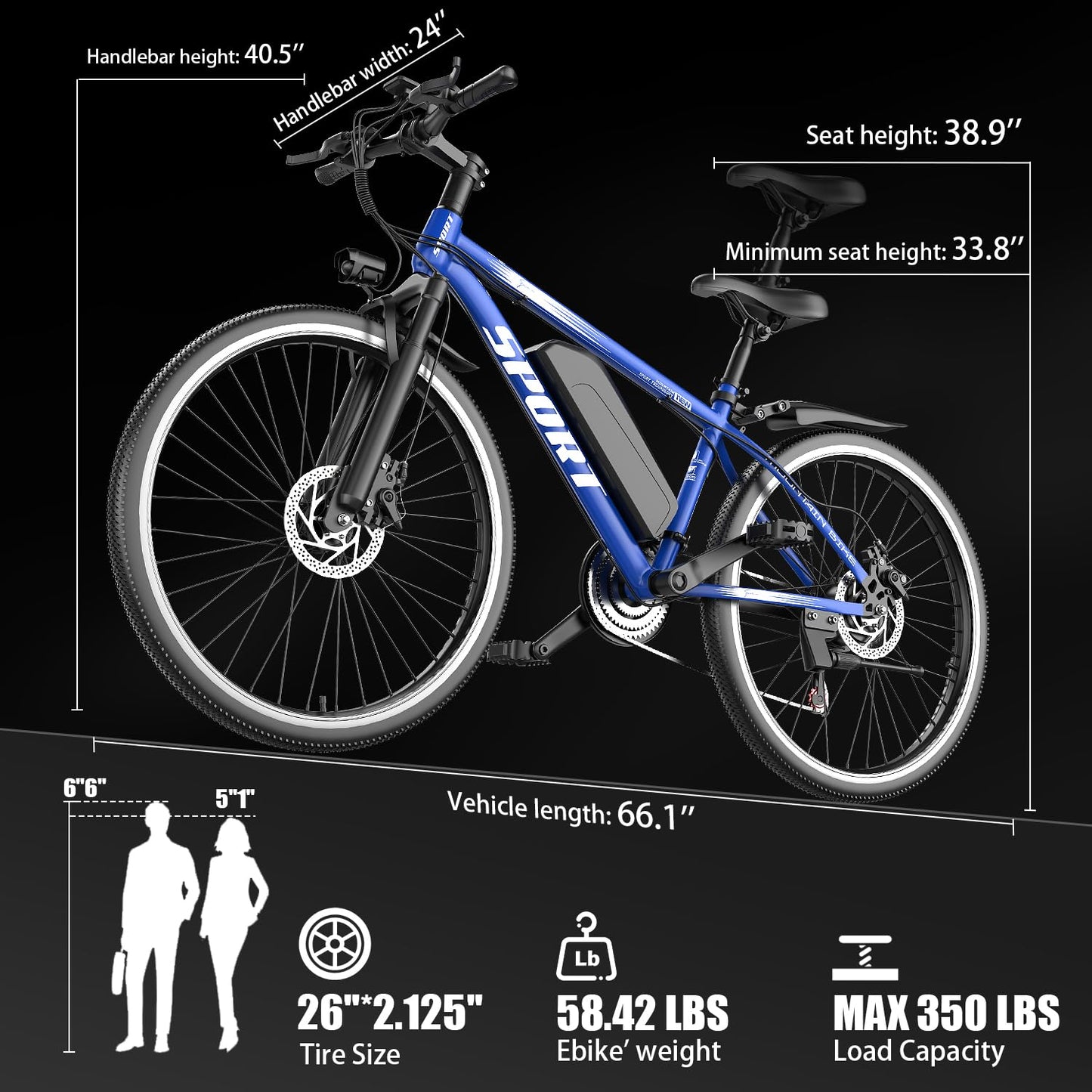 ASKGO Electric Bike for Adults, 1500W Peak Mountain Ebike with 28 MPH, 65 Miles Range, 7 Speeds, 48V 10.4Ah Removable Battery 26" Ebike for Commute