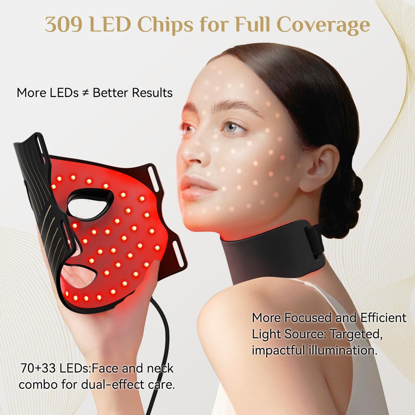 LED Light Therapy Mask Skin Care Mask & Neck, Red & Infrared Lights Masks Wavelength LED Face Mask Light Therapy for Home Use Black