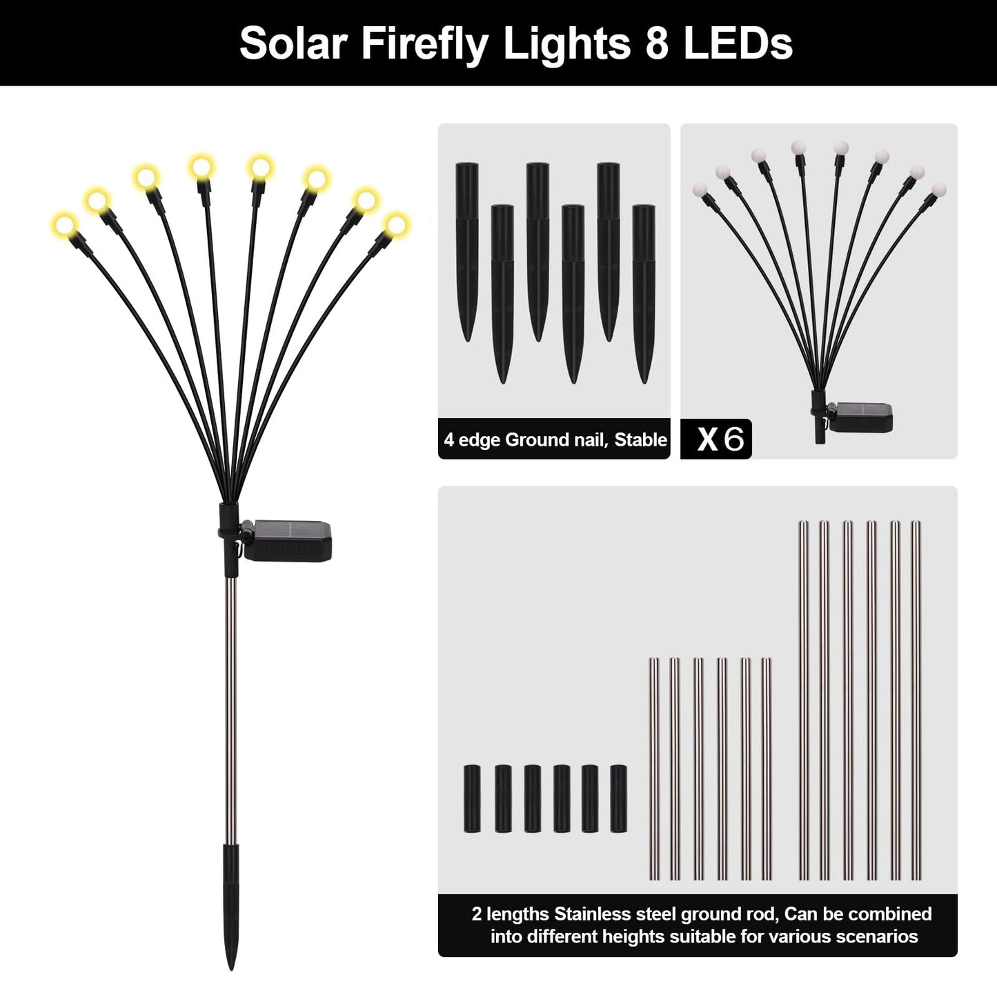 Galavasen Firefly Lights Solar Outdoor, 8 Modes 800mAh Swaying Solar Firefly Garden Lights Stakes Outdoor Waterproof for Outside Yard Patio Plant Christmas Holiday Garden Decor Warm White(6 Pack)