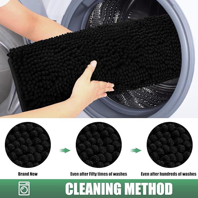 IM HOME Chenille Absorbent Outdoor Doormat 60" x 48", Washable Muddy Door Mats for Dog Non Slip Indoor Doormats Dog Mat for Muddy Paw Front Inside Doormats for Entryway Black