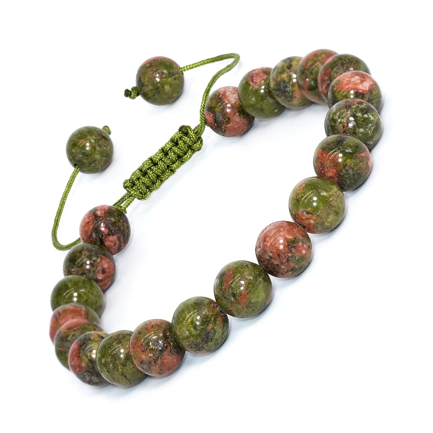 DAZCOLO Handmade Gem Bracelet Adjustable Macrame Gemstone 8mm Round Beads Crystals Quartz Unisex (Epidote)