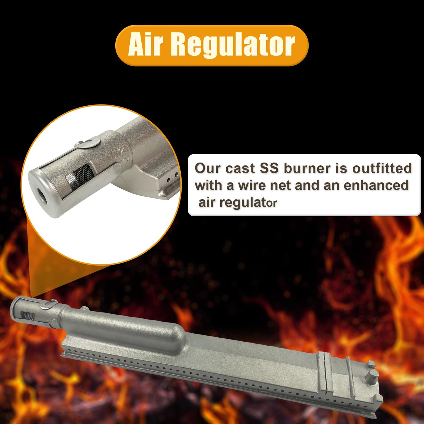 4-Set Heavy Duty Cast Stainless Steel Grill Burners for Bull, Grill Replacement Parts for Bull, Blaze, Cal Flame, Lion, Grilljob, Aussie, Char Broil, Turbo, Thermos, Beefeater, Jenn Air, Nexgrill, etc