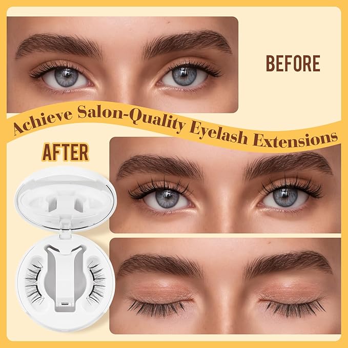 QUEWEL Magnetic-Eyelashes with Applicator, Upgrade 1 Pair Soft Magnetic Lashes, No Glue Needed Reusable Magnetic Eyelashes So Soft and Suitable for Beginners (Soft-Magnetic-D)