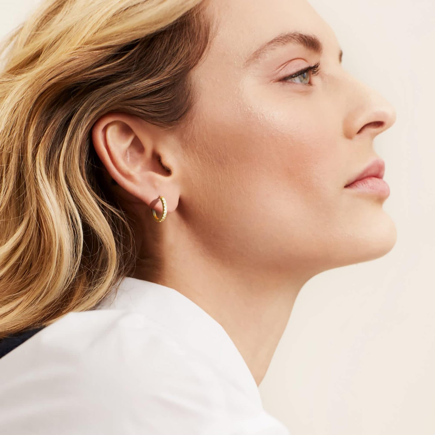 NEARLAND 14K Gold Hoop Earrings for Women 14K Gold Earrings for Women Small Gold Hoop Earring for Womens with Round Cubic Zirconia Lightweight Huggie Hoops Earring for Womens 12/14/16/20/25/30mm