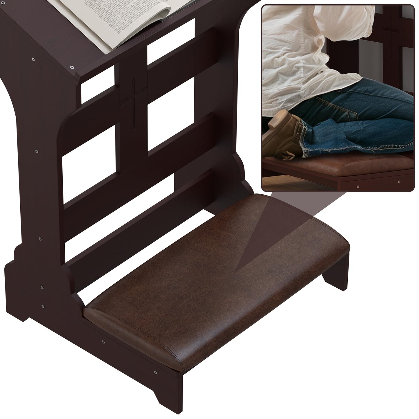 Gtouse Wooden Prayer Bench for Kneeler Prayer, Prayer Table at Home with Cushion Pad, Church Kneeling Stand Stool, Padded Prayer Chair Shelf for Kneeling at Home and Church
