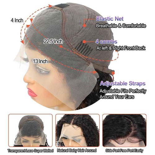 Abhayy 250 Density Short Water Wave Wig Bob Wig Human Hair Glueless HD Transparent Lace Frontal Human Hair Wigs 13x4 Water Wave Frontal 14 Inch Curly Bob Wig Human hair Wet and Wavy