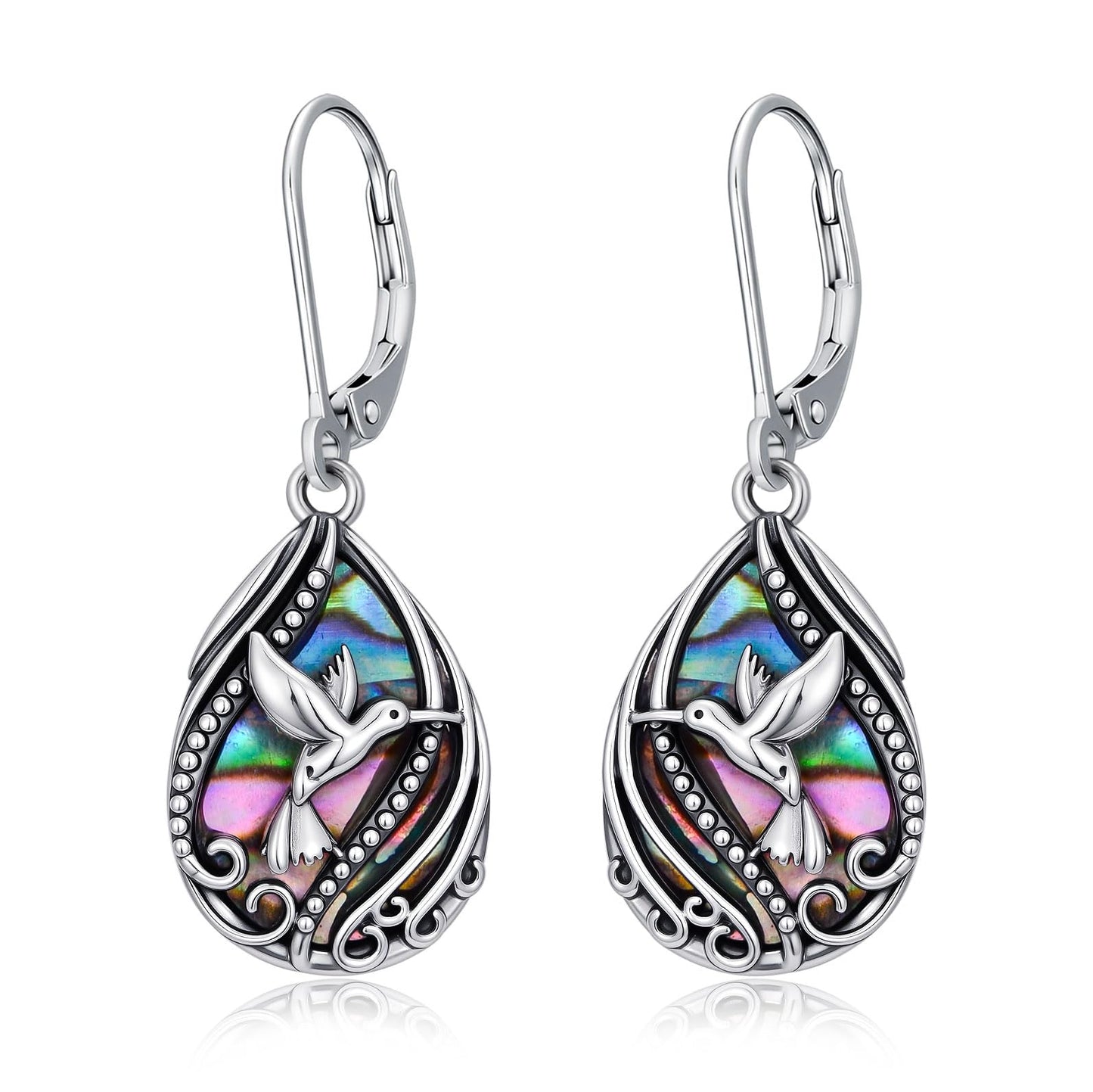 YYmqmq Abalone Hummingbird Earrings for Women 925 Sterling Sliver Humming Bird Dangle Drop Earrings Leverback Hummingbird Jewelry Gifts for Women Girlfriend Mom Birthday Gifts