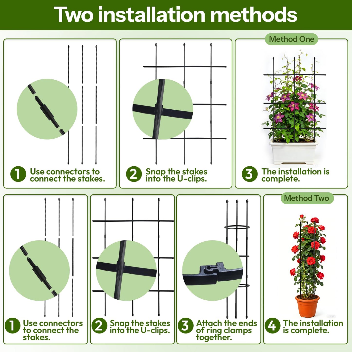 2 Pack Garden Trellis, 47" Trellis for Potted Plants, Tomato Cages, Plant Cages & Supports for Vines Crop, Plant Trellis for Climbing Plants Indoor Outdoor,Flower, Vines, Vegetable, Pots
