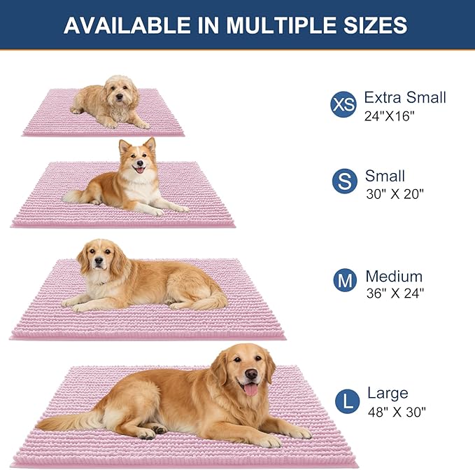 OLANLY Dog Door Mat for Muddy Paws 44x24, Ultra Absorbent Chenille Mud Doormat, Non-Slip Washable and Dirt Trapping Doormat for Indoor Entryway, Quick-Dry Indoor Pet Bed Mats for Dogs, Dusty Rose