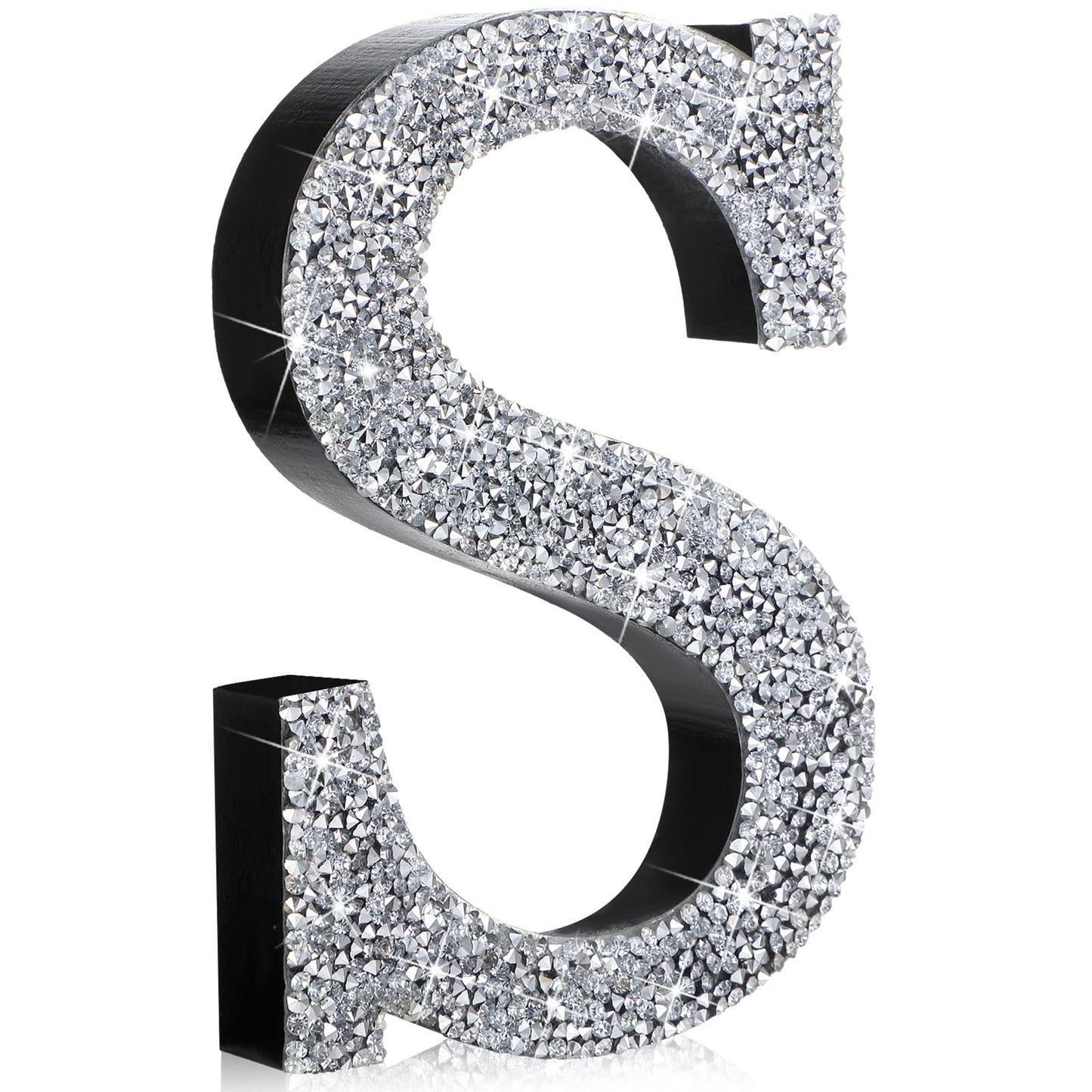 Qunclay Silver Crystal Diamond Bling Letters Crushed Diamond Decoration Wooden Glitter Letter with Screw and Hooks Rhinestone Gift for Wedding Y2k Mcbling Bedroom Wall Decor(Letter S,5.7"l X 5.7"w)