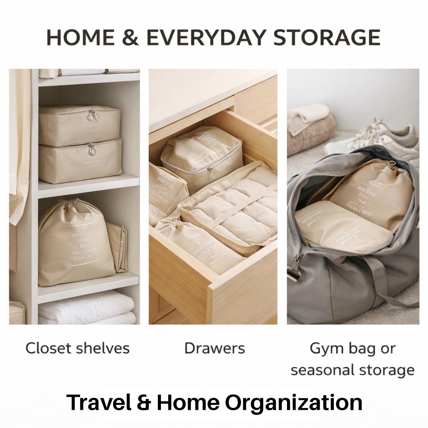 7 Set Packing Cubes For Travel | Luggage Organizer Bags With Shoe, Laundry Bag, Accessory Pouch And Lingerie Bag | Durable And Space Saving Suitcase Organizer For Travel Essentials | Beige