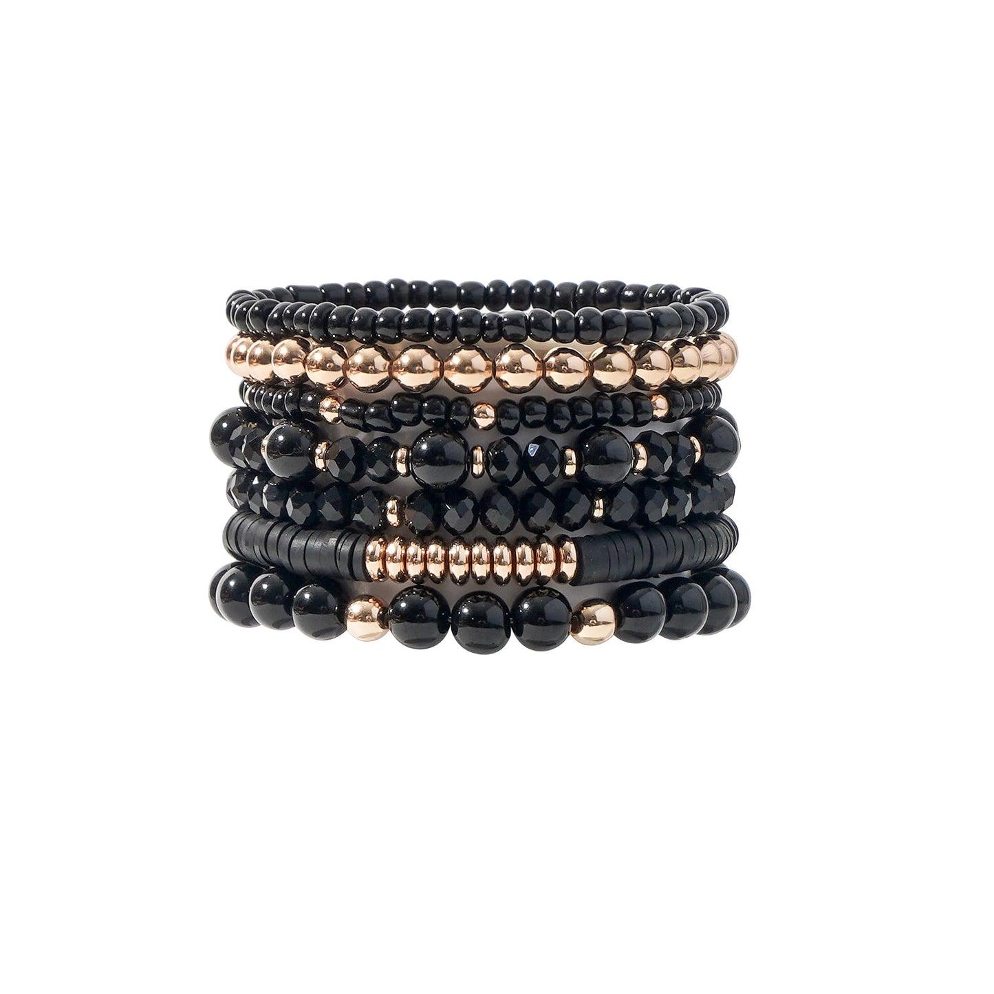 GOOJIDS Surfer Heishi Clay Bead Bracelets for Women Bohemian Stackable Gold Plated Beaded Stretch Bracelets Elastic Layering Friendship Bracelets Set Boho Jewelry