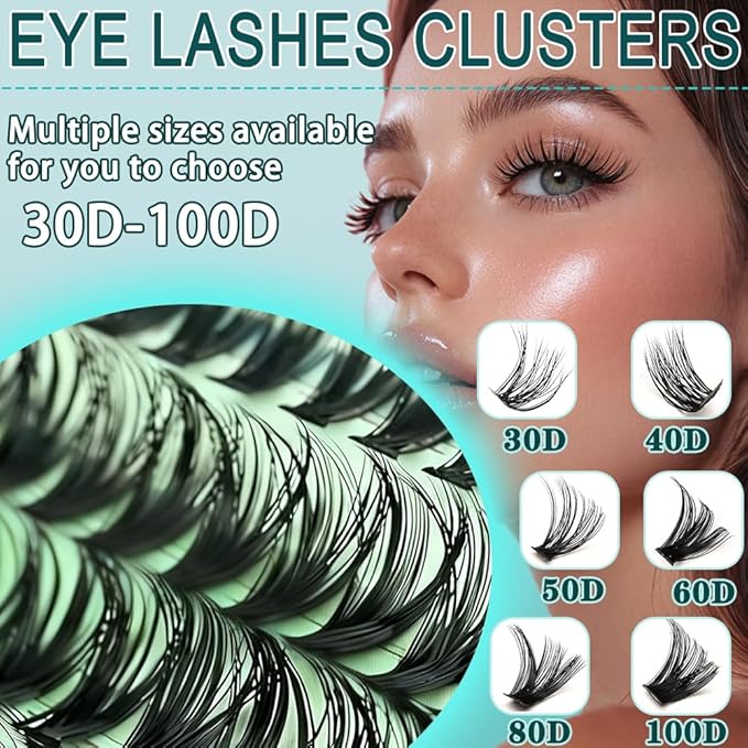 Lash Clusters Kit 640pcs Wispy Lash Clusters 30D+40D Eyelash Clusters D Curl Individual Lash Extensions Natural 9-16mm with Bond & Seal, Brush, Tweezers
