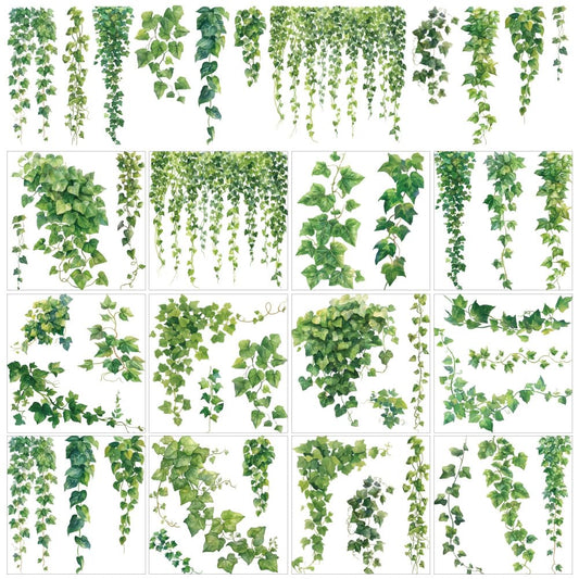 AHANDMAKER 12 Sheets Beautiful Green Ivy Leaves & Vine Rub On Transfer Stickers Green Plants Windows Decorative Transfer Stickers for Study Room, Bookstore, Coffee House Home Décor, 5.5x5.5"