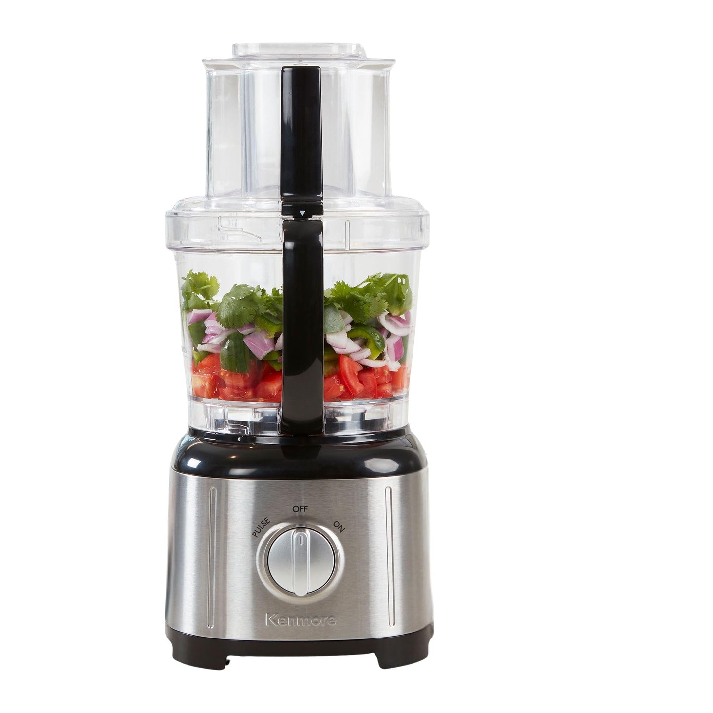 Kenmore Food Processor and Vegetable Chopper with Reversible Slicing/Shredding Disc, Chop, Slice, Shred, Mince, Grate, Puree, Stainless Steel, 11-Cup, 500W, Black and Silver