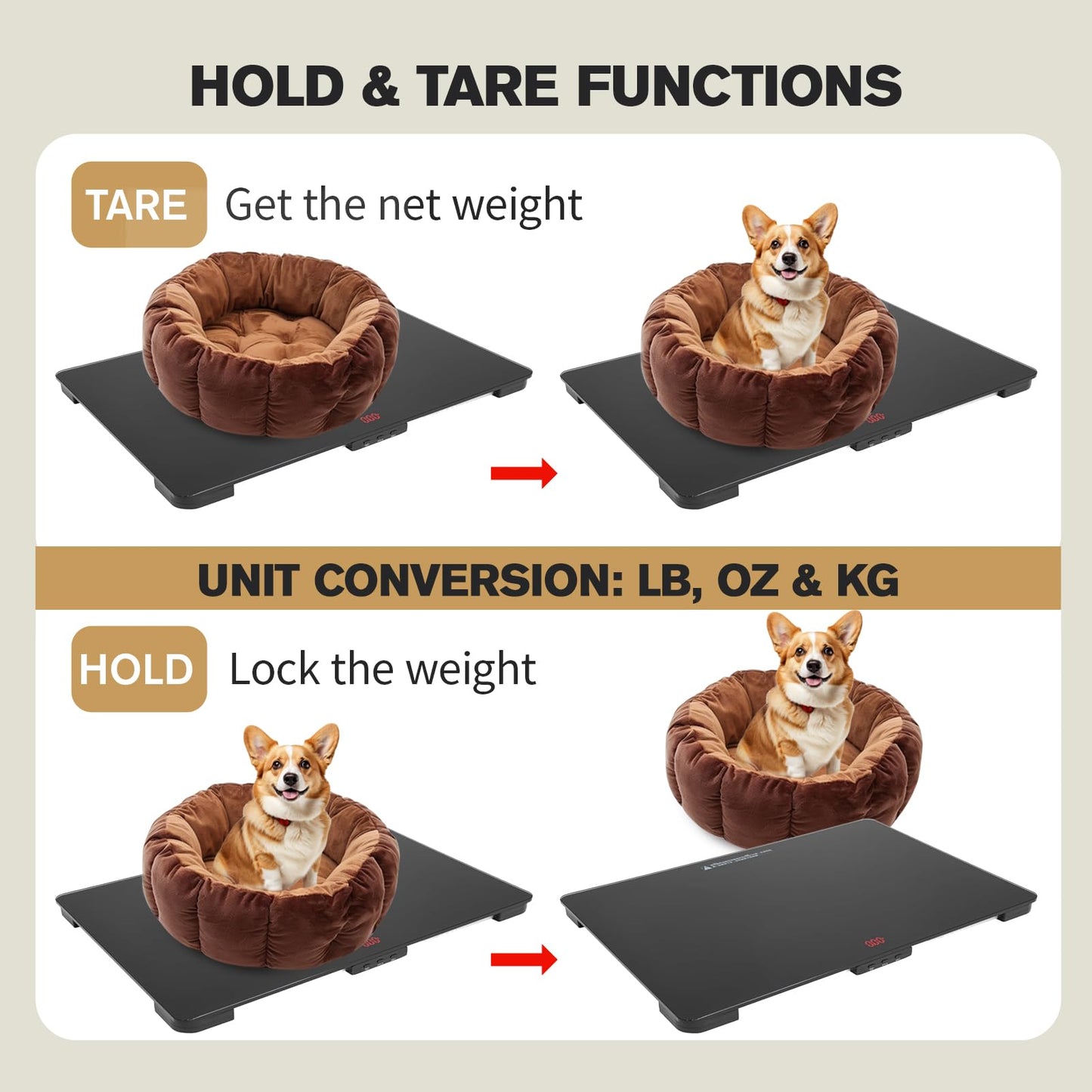 SIKE Medium-Large Breed Veterinary Scale, Dog Scale (±10g) Accuracy, Red LED, 32 x 20 inch Tempered Glass Platform with Anti Slip Sticker, Digital Pet Scales
