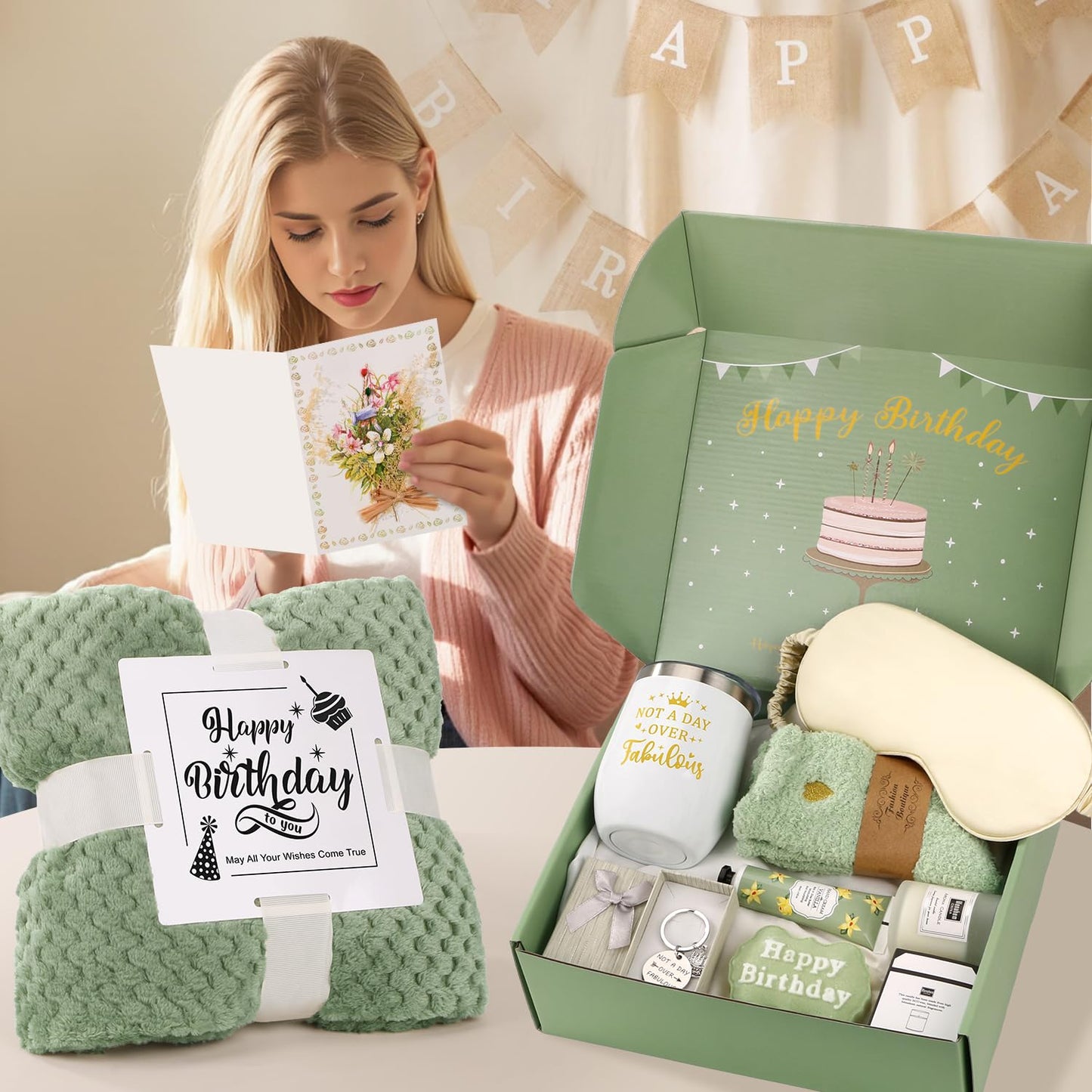 Birthday Gifts for Women, Happy Birthday Gifts for Mom Sister Her Best Friend Girlfriend Wife Bday Gift Ideas, Unique Relaxing Spa Birthday Gift Baskets for Women Care Package w/Blanket