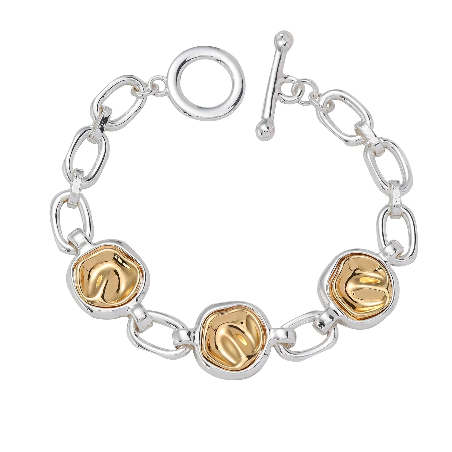 Ginyejly 14K Gold and Silver Plated Special Cain Link with Toggle Clasp Closure in Daily or Party for Women Fashion Jewelry Gifts (round&silver chain)