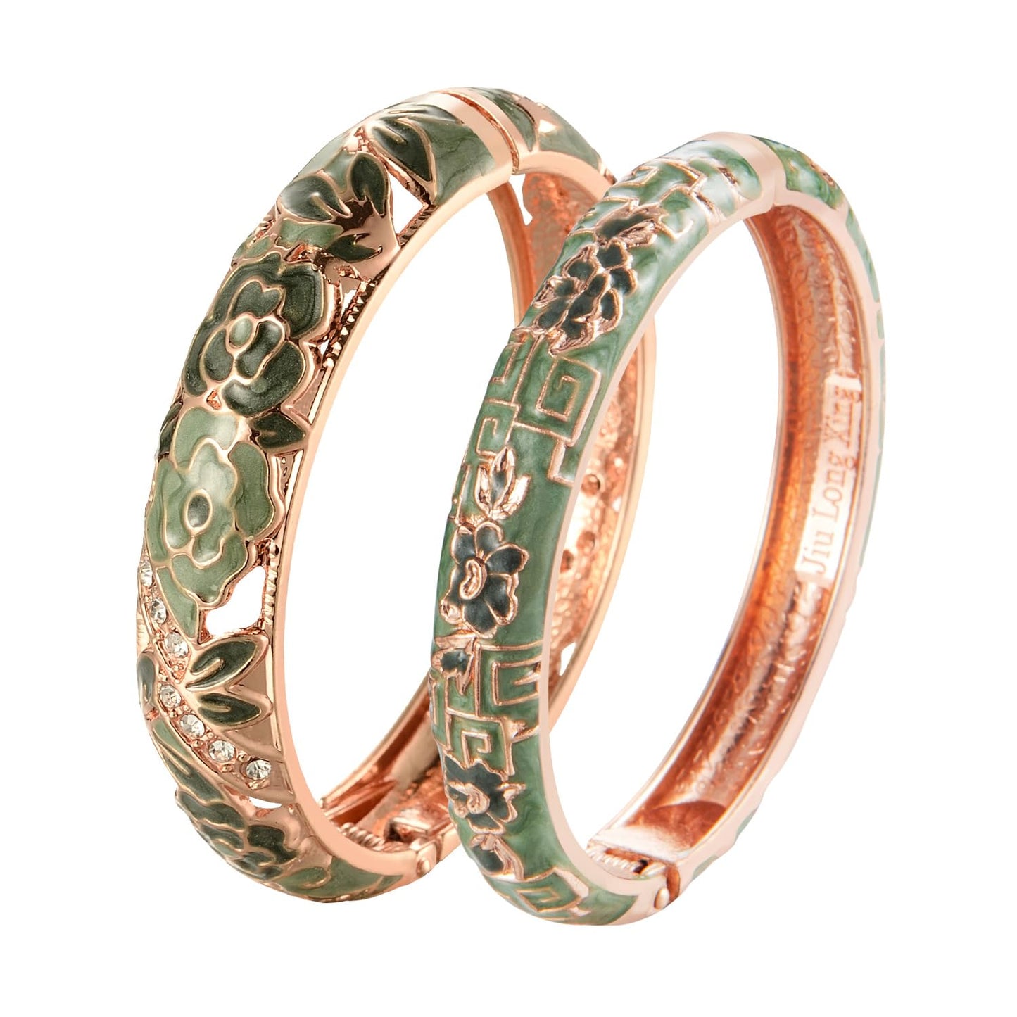 wynameleri Vintage Cloisonne Jewelry Gorgeous Rhinestone Handcrafted Bracelets Enamel Flower Bird Hinged Cuff Bangles Gifts 88C06-55A114 Green