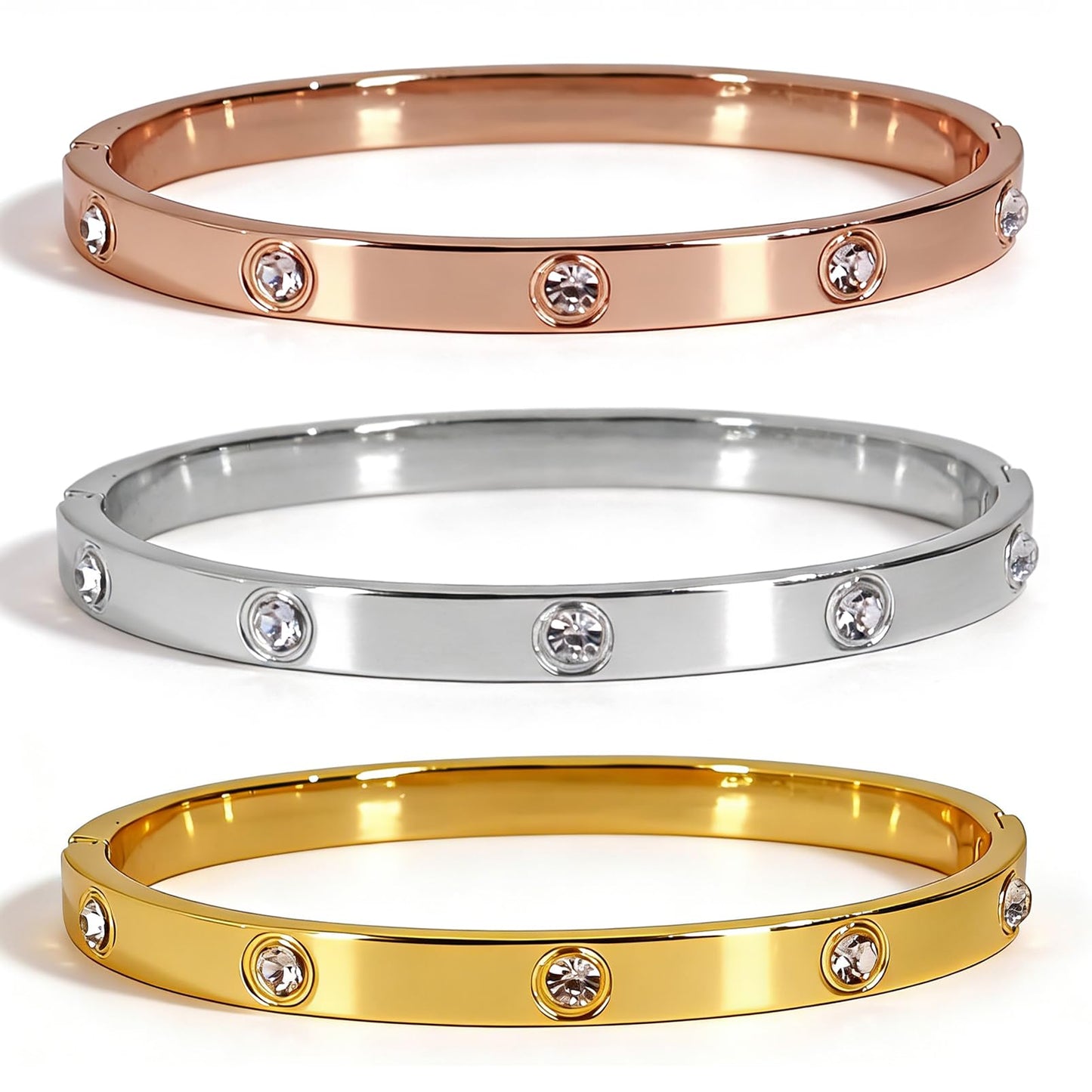 3PCS Gold/Silver/Rose Gold Love Bangle Bracelet Set for Women, Palace Multi-style Light Luxury, Zinc Alloy with Cubic Zirconia, Stackable, Ideal Gift for Birthday Christmas Valentine's Day Mother's Day