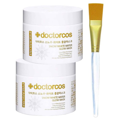 DOCTORCOS Snow White Water Glow Mask Cream | Moisturizing Sheet Free Sleeping Pack (2 Original + Brush)