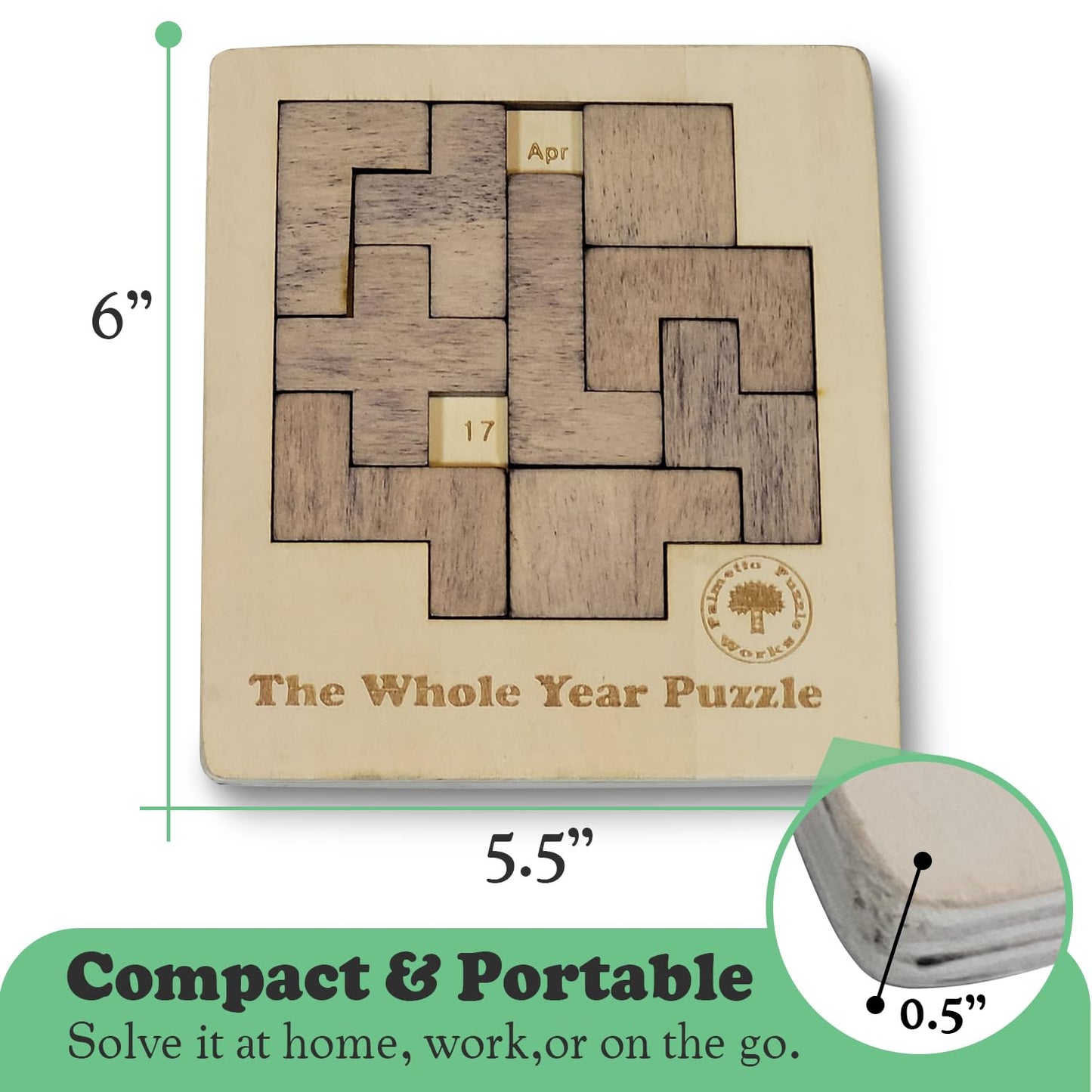 Palmetto Puzzle Works The Whole Year Puzzle – Wooden Puzzles for Teen' & Adults, Educational Games for Families & Gift Ideas for Classroom Games, Shape & Pattern Calendar Brain Teaser for Ages 14+
