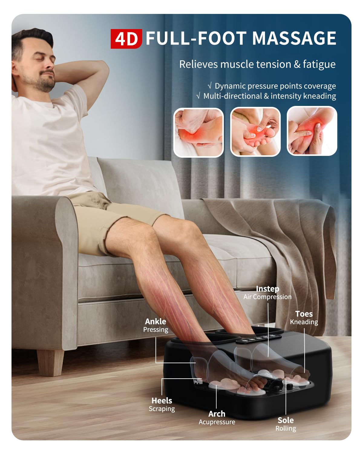 MOUNTRAX Shiatsu Foot Massager with Heat, Deep Kneading Foot Massager for Plantar Fasciitis, Neuropathy, Improve Circulation and Pain Relief – DIY Customizable Design Foot Massage with Drawing Pen