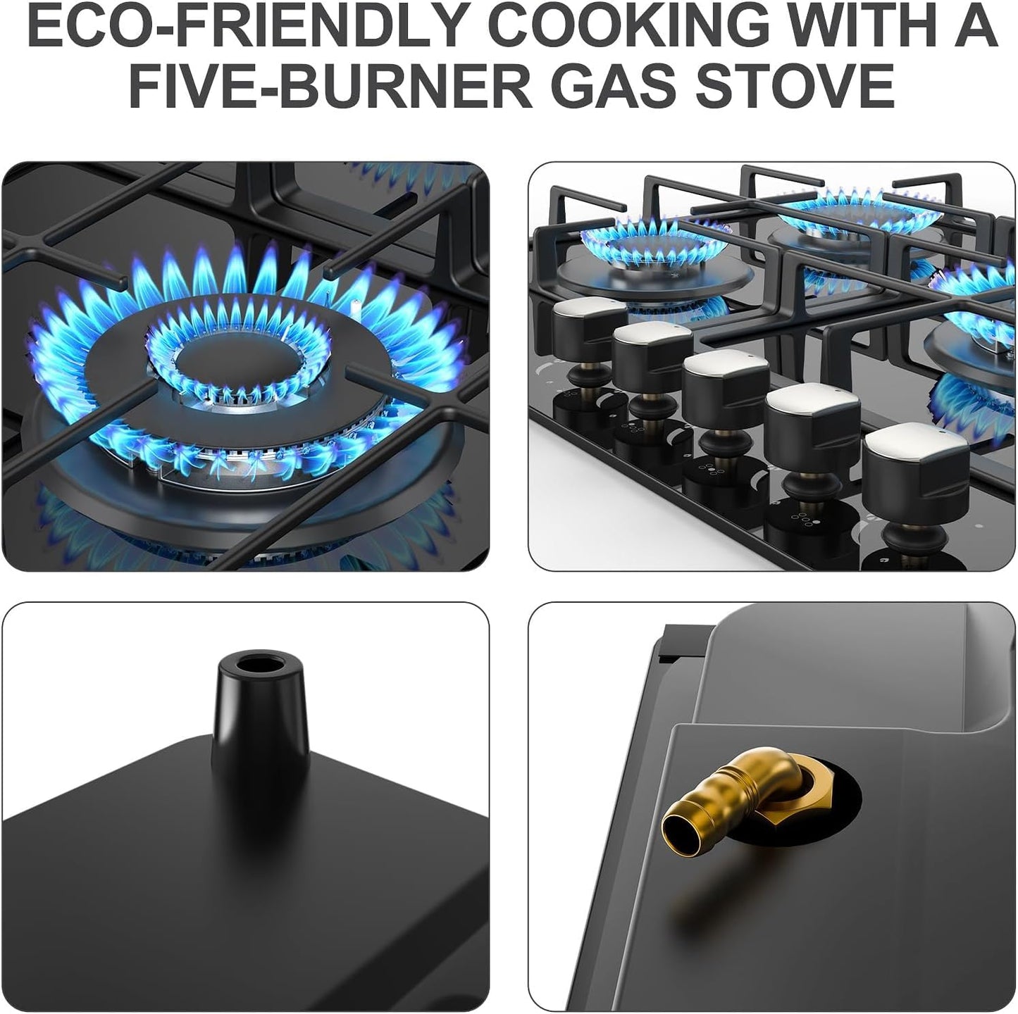 Nafewin 36 Inch Gas Cooktop Propane Stove, 5 Burner Built-in Gas Stove Top with Tempered Glass Panel, NG/LPG Dual Fuel Auto Ignition Propane Cooktop with Thermocouple Protection