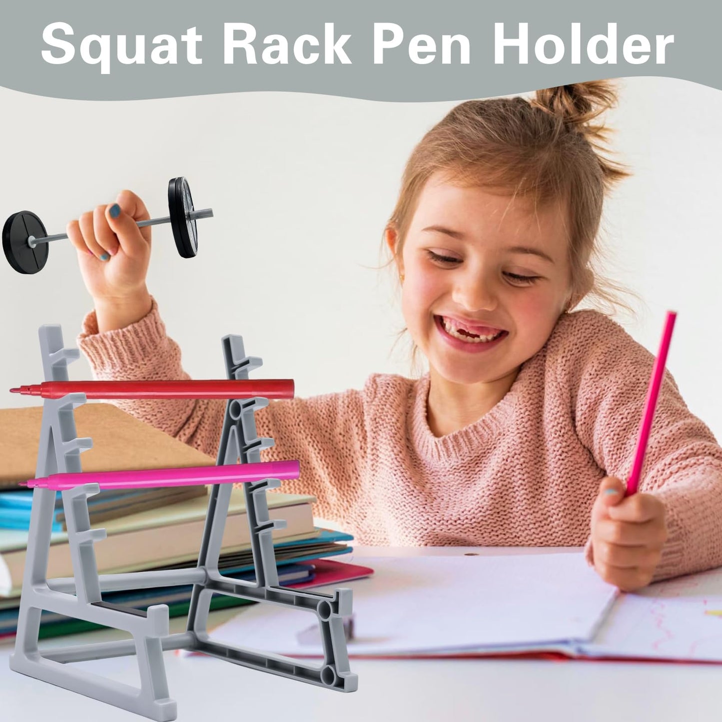 Dexspoeny Squat Rack Pen Holder for Desk, Barbell Rack Pen Holder, Gym-themed Unique Shape, Office Stationery Organizer Decor, Mini Weight Racks Pencil Holder for Fitness Weightlifting Lovers