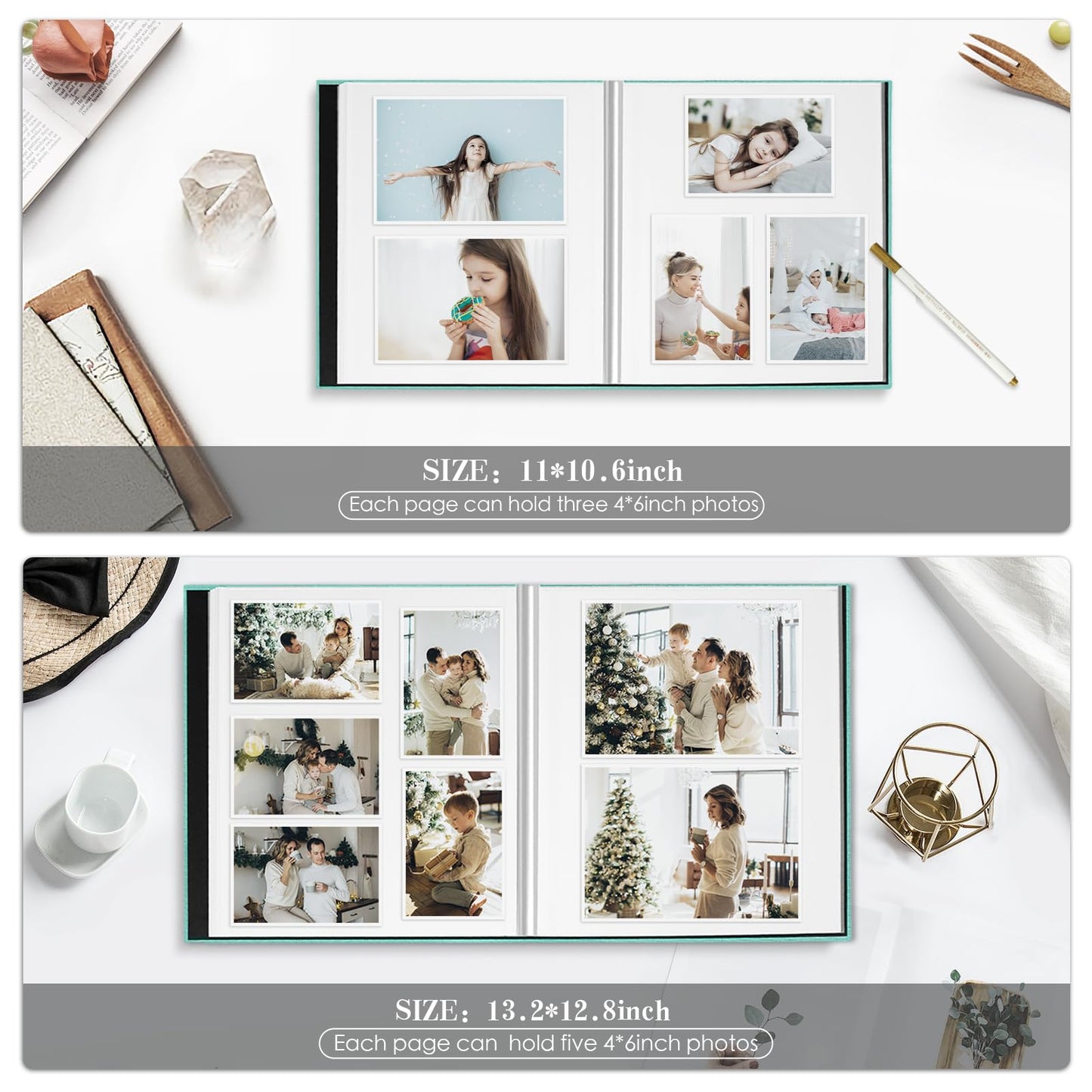 Spbapr Large Photo Album Self Adhesive 3x5 4x6 5x7 8x10 Pictures Magnetic Scrapbook 40 Blank Pages Linen Cover DIY Album with A Metal Pen