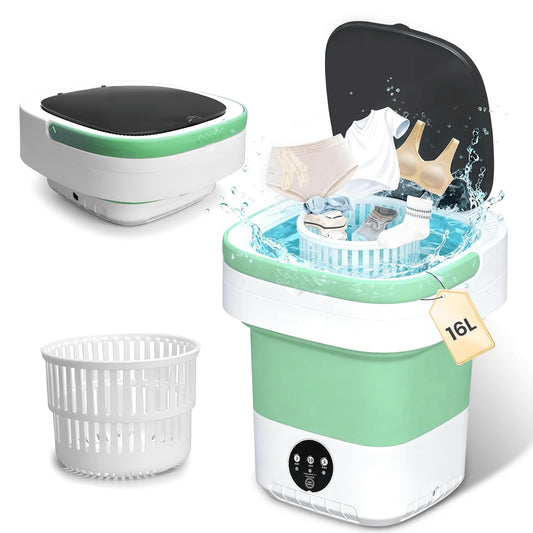 16L Mini Washing Machine with Spin Basket 3 Wash Modes Timer - Deep Cleaning Collapsible Compact Washer Portable Washing Machine - Portable Clothes Washer for Apartment Travel Camping Dorm Hotel Home