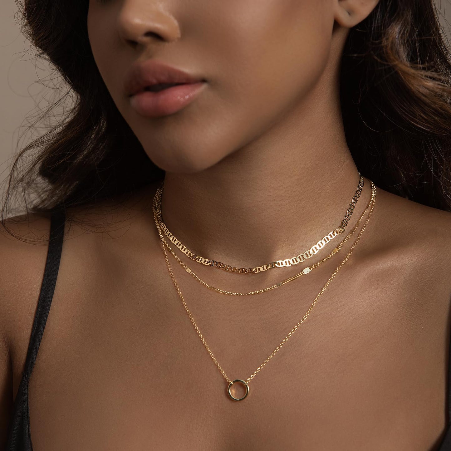 PDWZNBA Layered Gold-plated Necklaces for Women, 14K Real Gold-Plated Triple Chain Necklace, Dainty Choker Jewelry Set, Trendy Jewelry Gifts